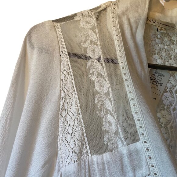 Neiman Marcus White Lace Embroidered Cardigan Cottagecore L Boho Balloon Sleeves - Picture 6 of 15